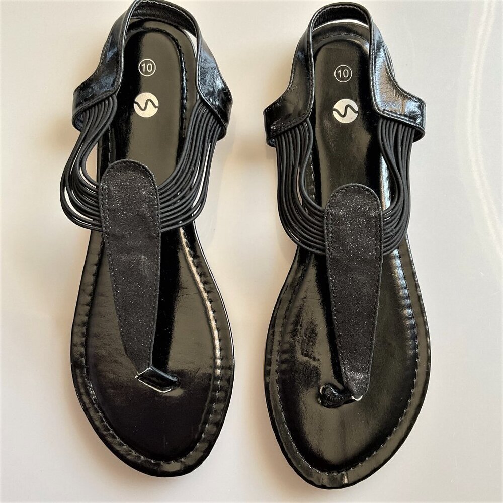 NEW! BLACK FLIP FLOP STRAPPY SANDALS 10